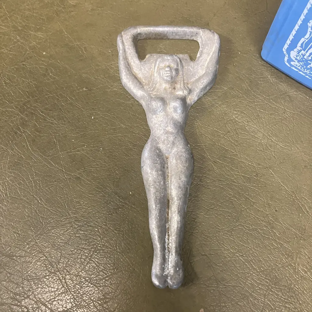 1965 Jim Beam Decanter Blue & White Milk Glass. H32cm With Art Deco Naked Lady Bottle Opener Image 1++