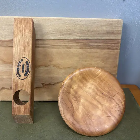 Wooden Rimu Rectangular Bread Board, Footed Plate Etc