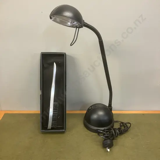 Black Halogen Desk Lamp & Clothes Brush