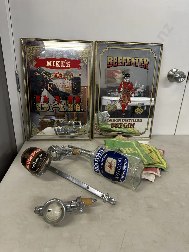 Booths & Mellow Wood Vintage Spirit Bottle Holders & Dispensers, Picture Bar Mirrors & Towels Image 1++