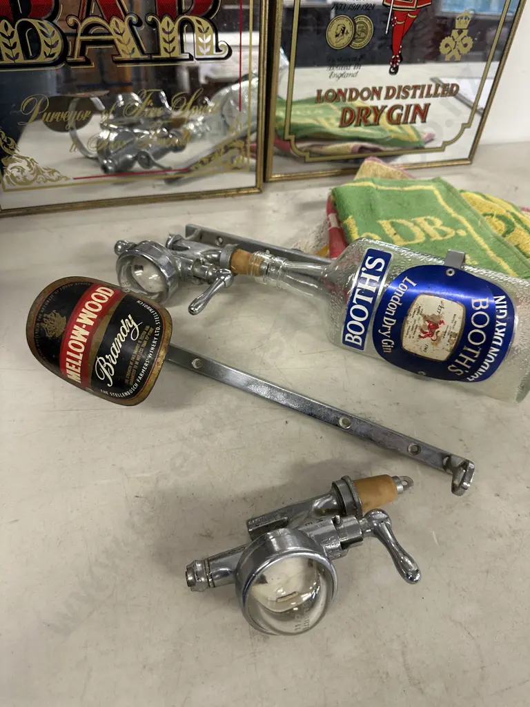 Booths & Mellow Wood Vintage Spirit Bottle Holders & Dispensers, Picture Bar Mirrors & Towels Image 1++