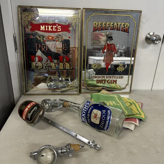 Booths & Mellow Wood Vintage Spirit Bottle Holders & Dispensers, Picture Bar Mirrors & Towels