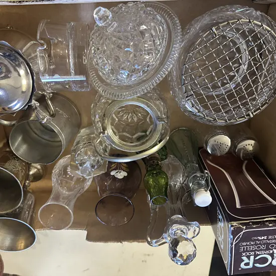 Box Lot Assorted Glassware & Silverware Items