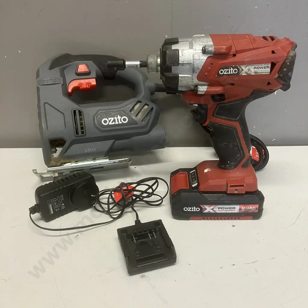 Ozito 18V Impact Driver, 2.0Ah Battery & Charger With Ozito 24 Volt Variable Speed Jigsaw Image 1++