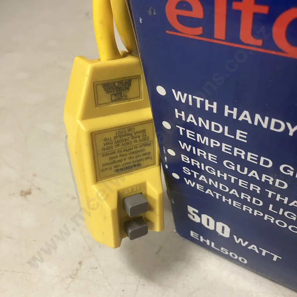 Elto 15M Heavy Duty Extension Lead & Reel, Portable Halogen Floodlight & HPM 10Amp 2400W Residual Trip Image 1++