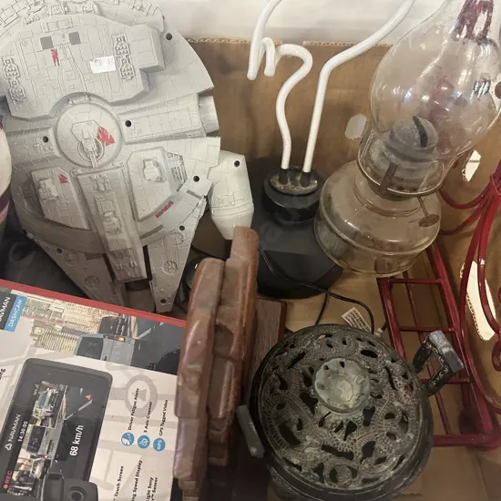 Vintage Items Including Hot Rod Wall Art, Millenium Falcon, Flamingo Neon Light Etc