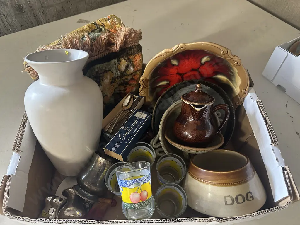 Selection Of Vintage Items Including Glasses, Pottery, Silverware Teaspoons Etc Image 1++