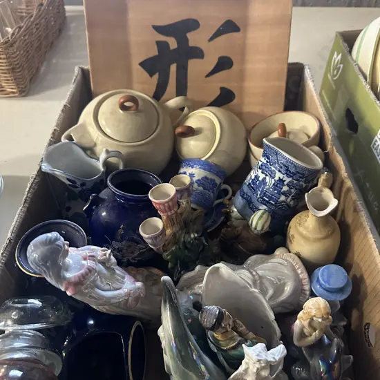 Box Lot Vintage China Items Including Platters