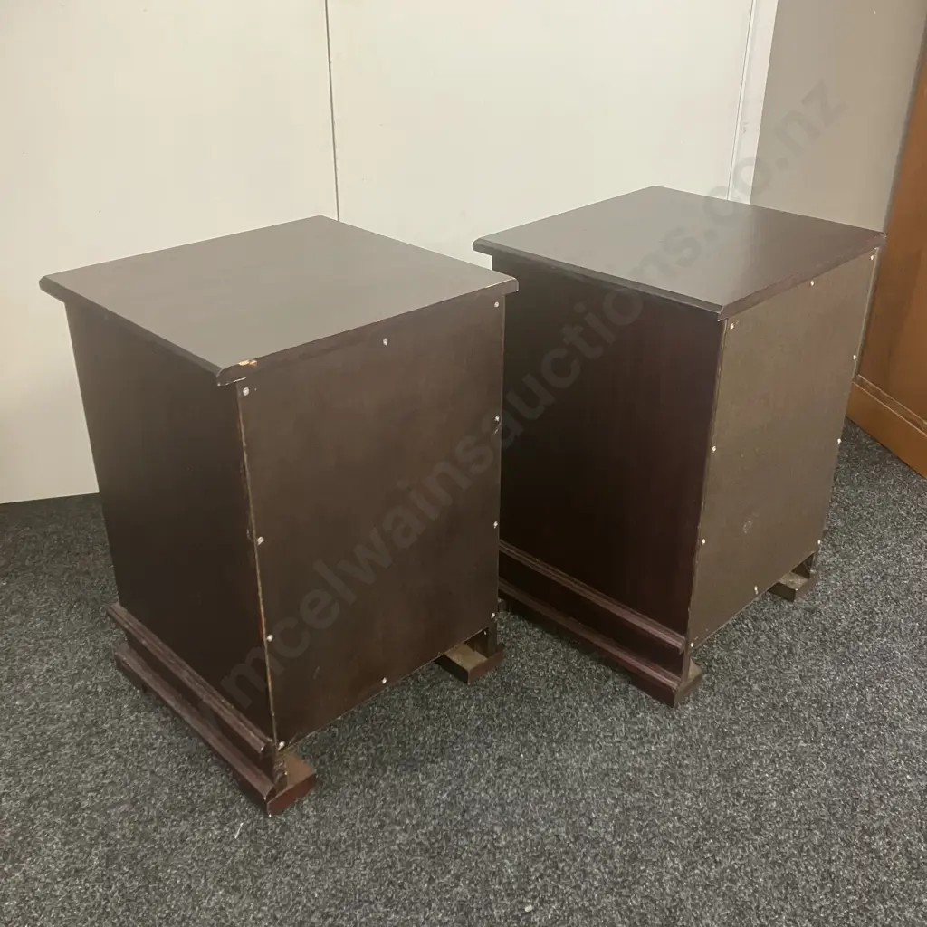 Pair of Dark Wood 3 Drawer Bedside Cabinets. H65 W46 D42.5cm Image 1++