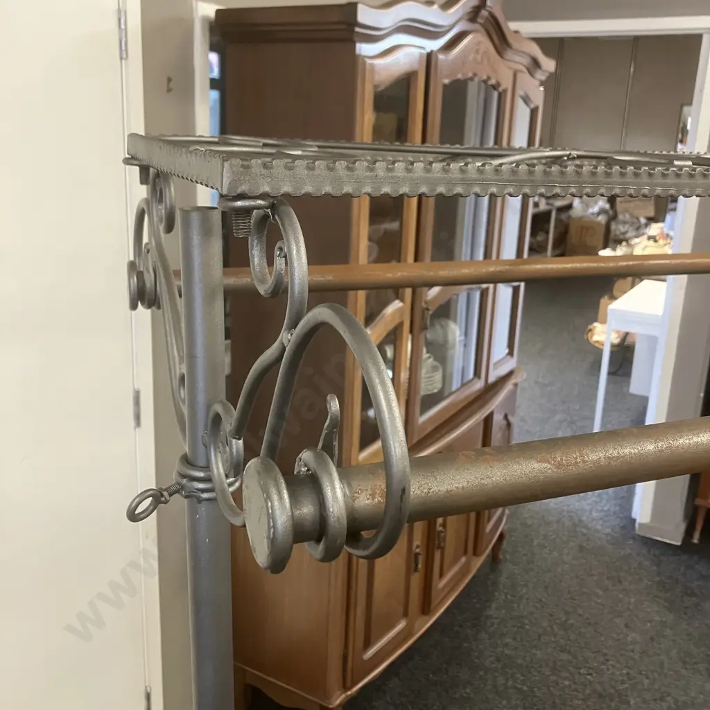Vintage Wrought Iron Garment Rack With Scroll Ends & Wheels. H162.5 W120 D60cm Image 1++