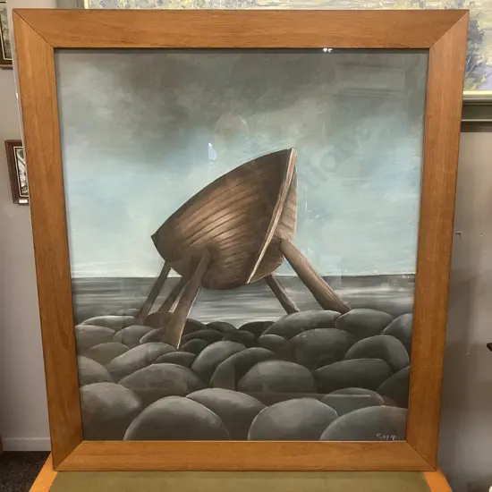 Seonaidl Mann (Scotland) 1995 "Boat" Framed Original Pastel Drawing. 98 x 87cm