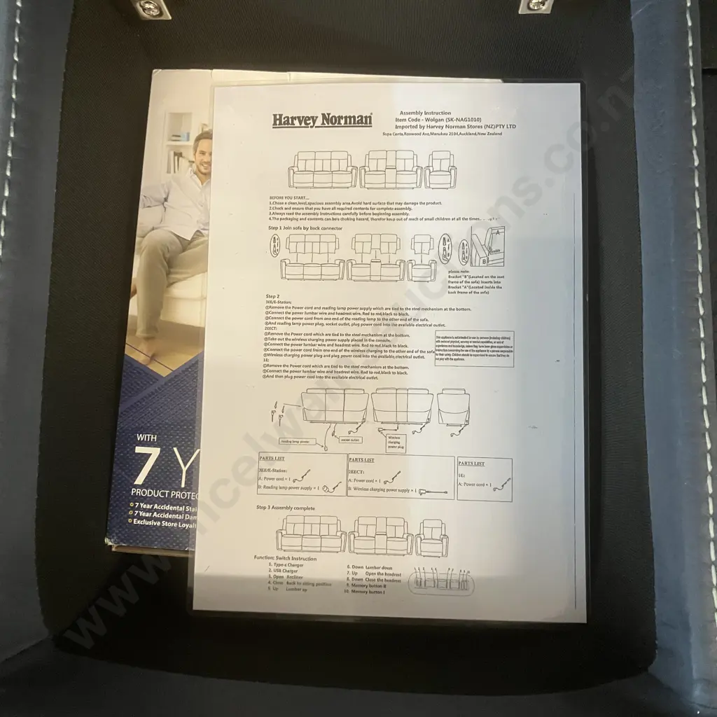 Ex Harvey Norman Wolgan 3 Seater & 2 Seater Powered Recliner Sofas - Blue, With Fabric Care Kit Image 1++