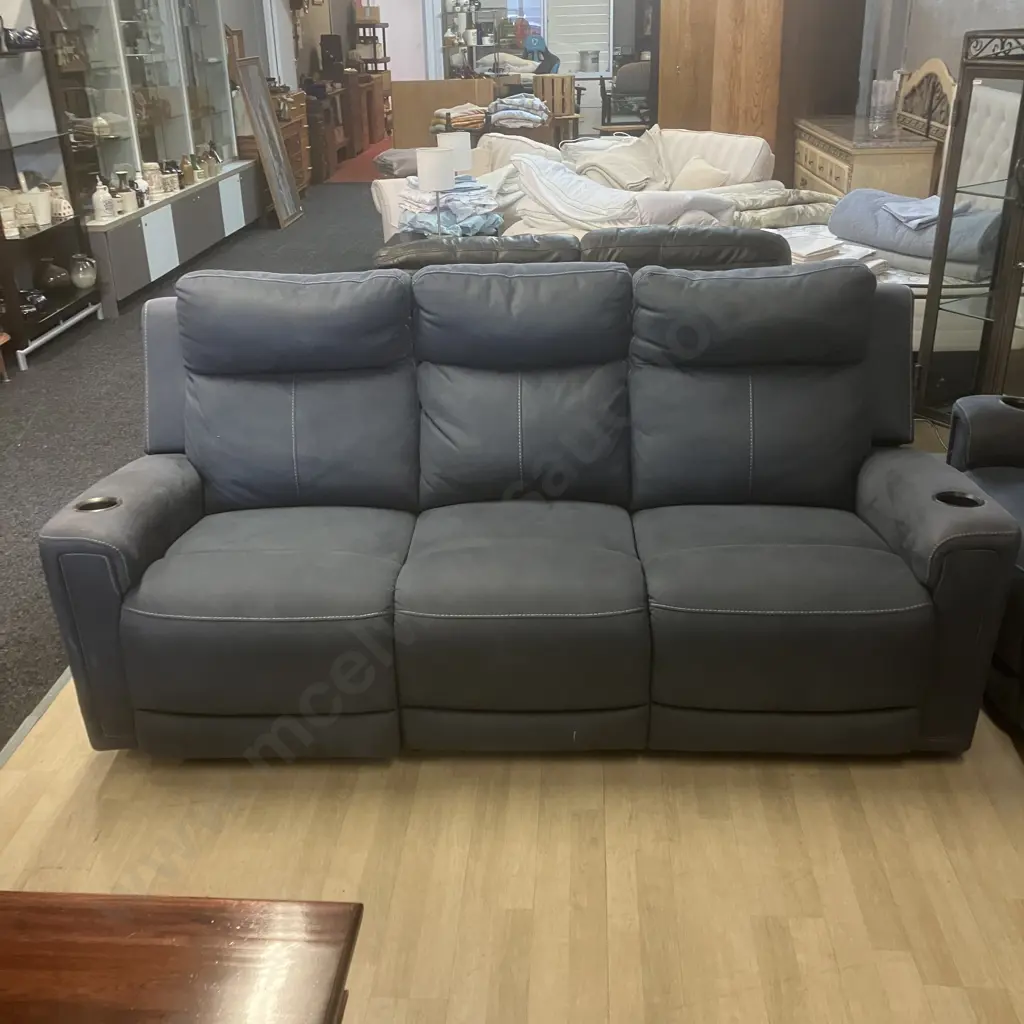 Ex Harvey Norman Wolgan 3 Seater & 2 Seater Powered Recliner Sofas - Blue, With Fabric Care Kit Image 1++