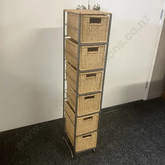 Seagrass 6 Drawer Storage Tower. H107 W20 D26.5cm