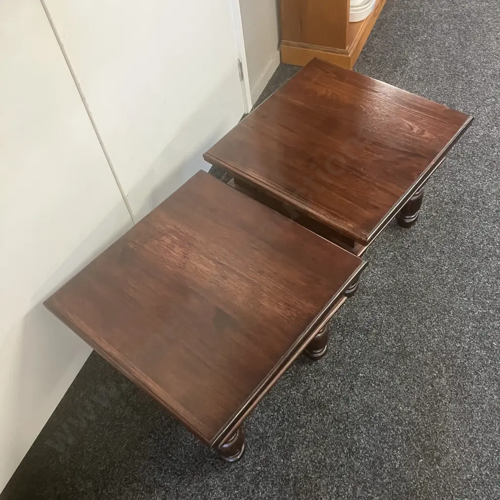 Pair of Dark Wood Square Side Tables, Turned Legs. 43 x 51cm Image 1++