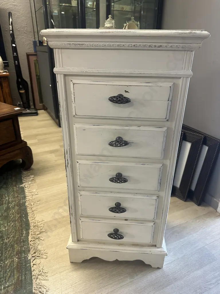 Cream Antique Look Five Small Drawer Unit H82,W39,D29cm. Image 1++