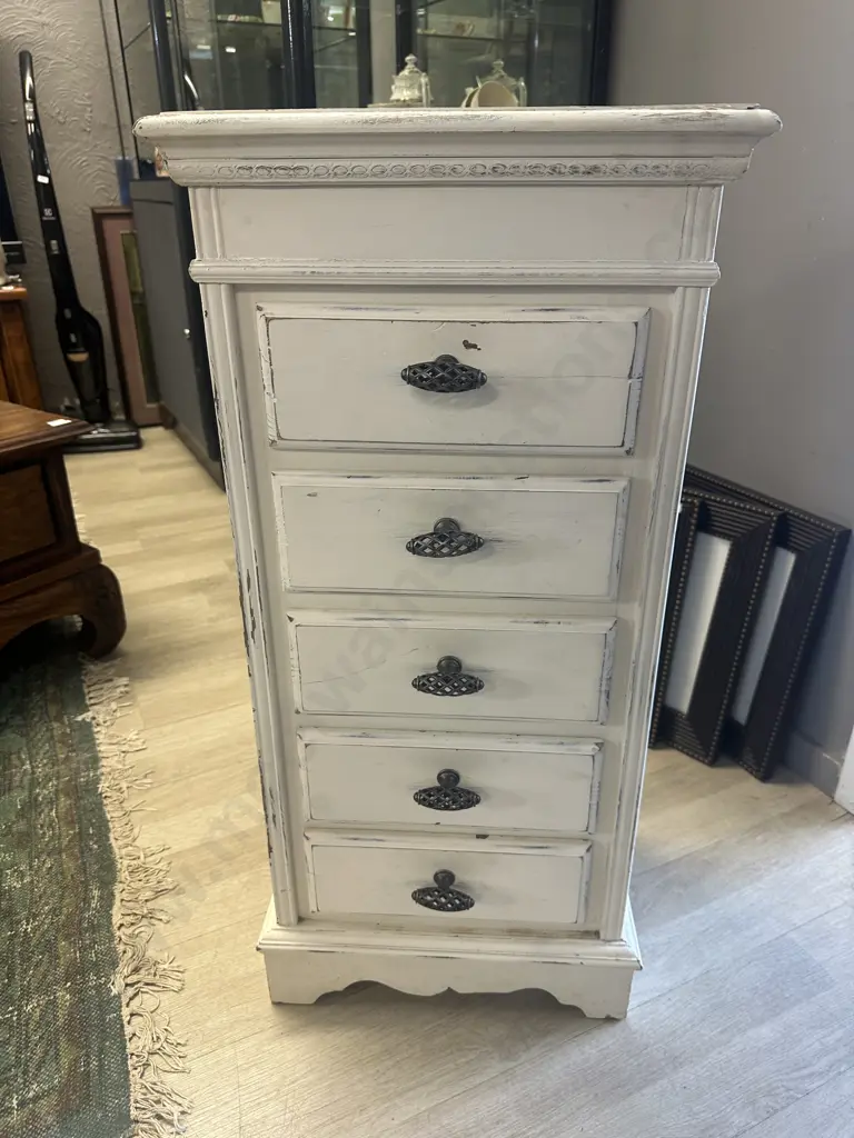 Cream Antique Look Five Small Drawer Unit H82,W39,D29cm. Image 1++