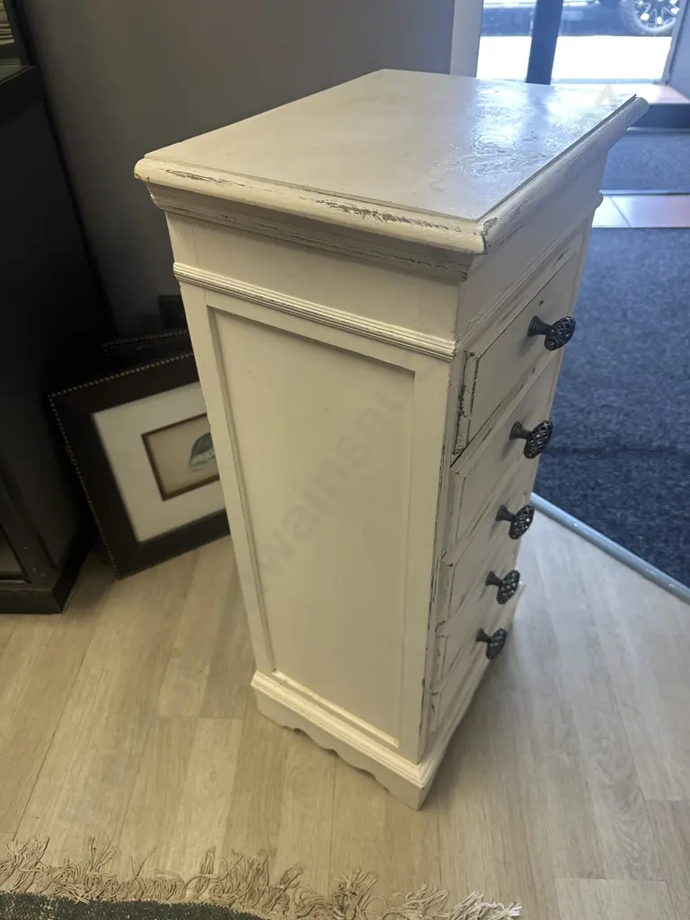 Cream Antique Look Five Small Drawer Unit H82,W39,D29cm. Image 1++