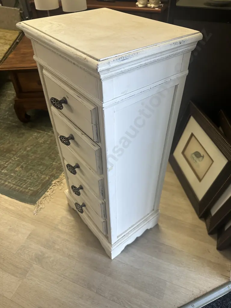 Cream Antique Look Five Small Drawer Unit H82,W39,D29cm. Image 1++