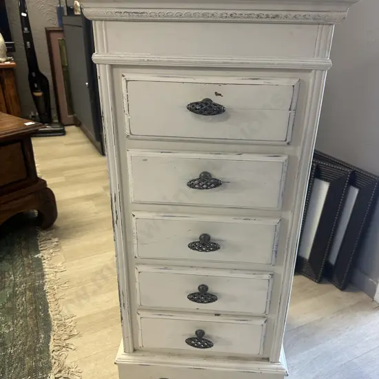 Cream Antique Look Five Small Drawer Unit H82,W39,D29cm.