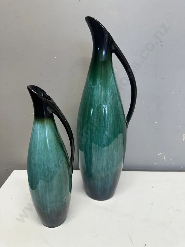 Vintage Blue Mountain Pottery Jugs With Green & Black Glaze H33cm. Image 1++