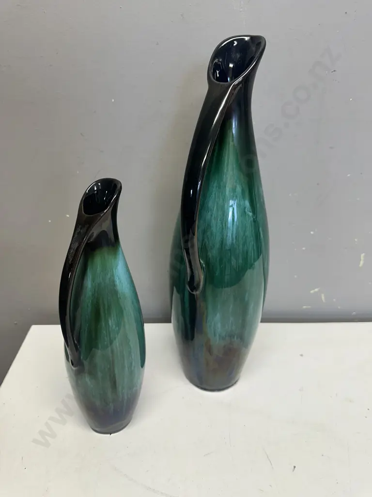 Vintage Blue Mountain Pottery Jugs With Green & Black Glaze H33cm. Image 1++