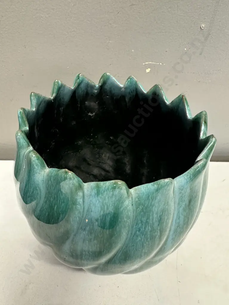 Vintage Blue Mountain Pottery Tulip Planter With Green & Black Glaze H17cm. Image 1++