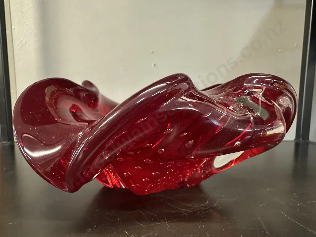 Mid Century Murano Art Glass Deep Red Bowl H8,W18cm. Image 1++