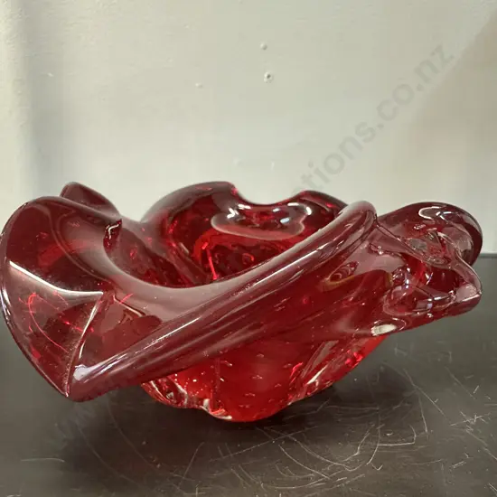 Mid Century Murano Art Glass Deep Red Bowl H8,W18cm.