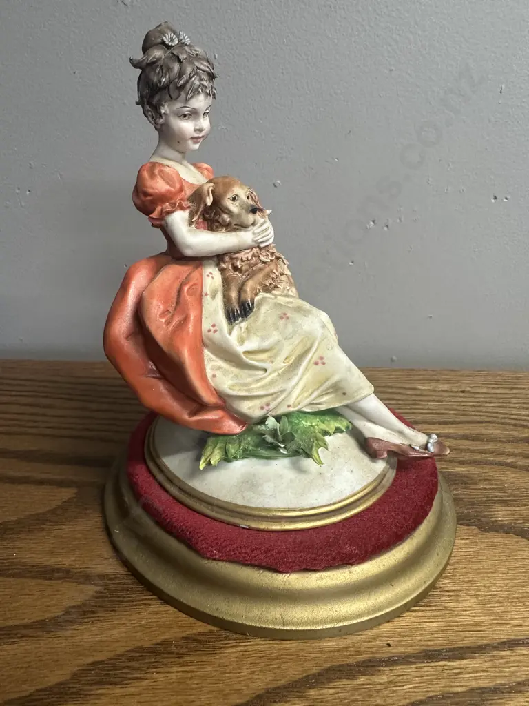 Capodimonte Porcelain Figurine Lady With Dog Figurine H20cm. Image 1++