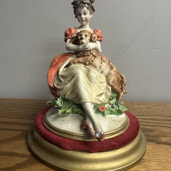 Capodimonte Porcelain Figurine Lady With Dog Figurine H20cm.