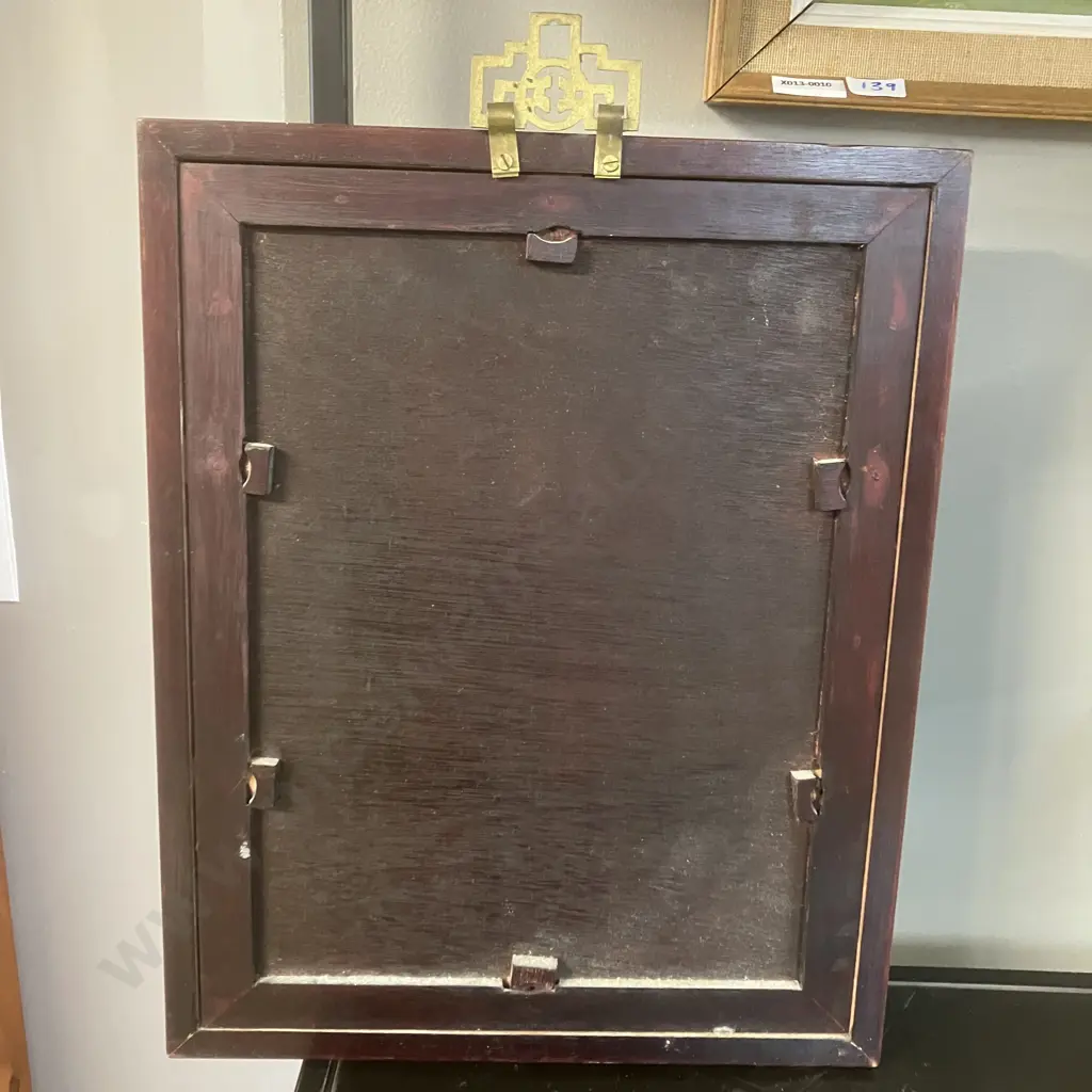 Chinese Blue And White Porcelain Wall Tile Plaque, Brass Hanger, Wooden Back Board. H38.5 W31 D3cm Image 1++