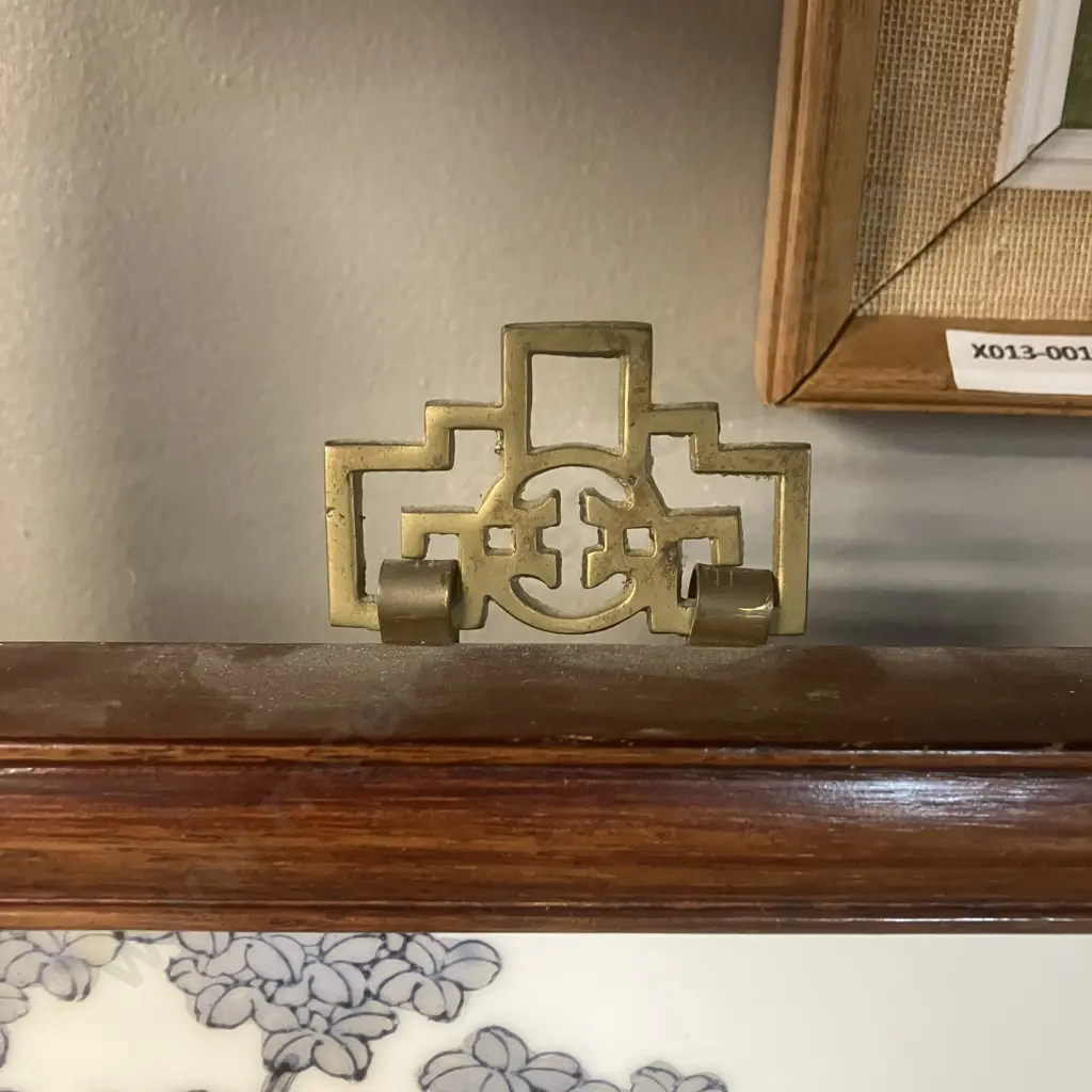 Chinese Blue And White Porcelain Wall Tile Plaque, Brass Hanger, Wooden Back Board. H38.5 W31 D3cm Image 1++