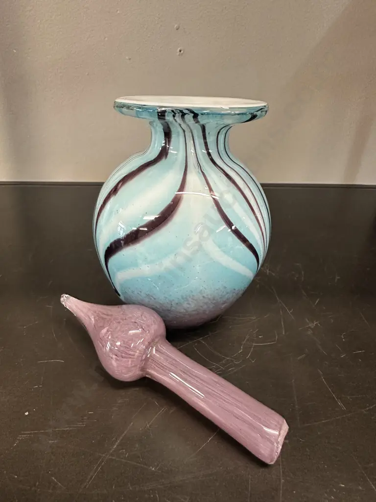 Hand Blown Art Glass Light Blue & Purple Perfume Bottle H16.5cm. Image 1++