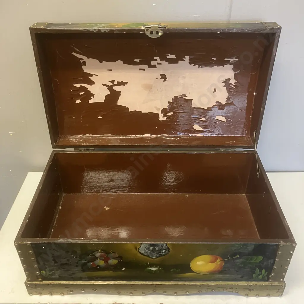 19th Century, French, Hand Painted In Fruit Wooden Box With Metal Detailing, H27 W62 D35cm Image 1++