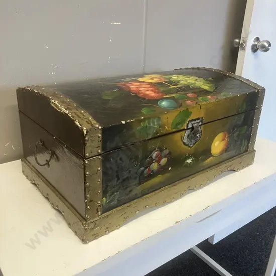 19th Century, French, Hand Painted In Fruit Wooden Box With Metal Detailing, H27 W62 D35cm