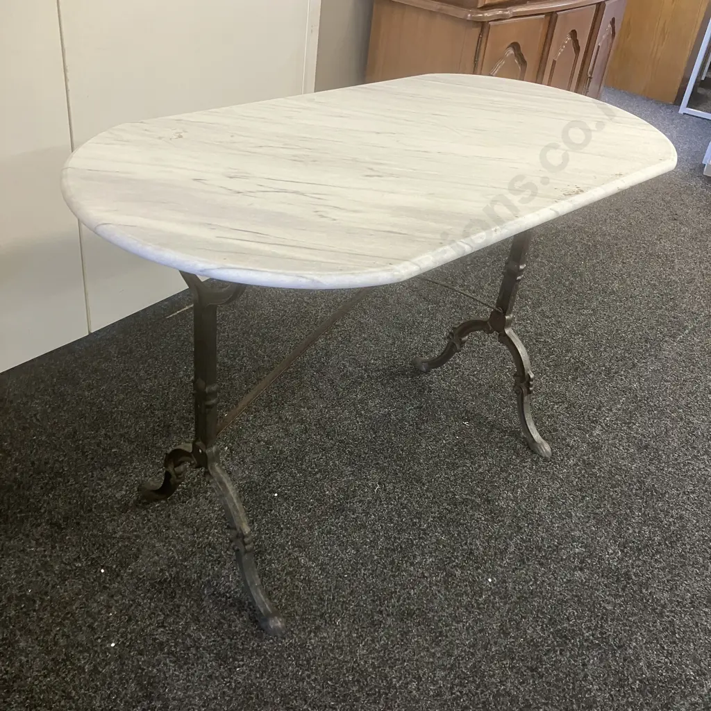 French Marble Top Cast Iron Bistro Table. H76 W119 D60cm Image 1++