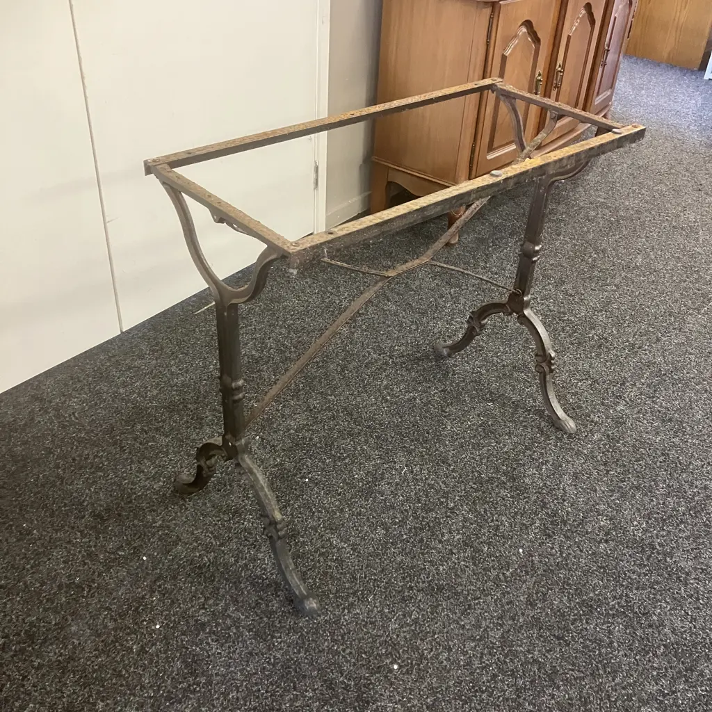 French Marble Top Cast Iron Bistro Table. H76 W119 D60cm Image 1++