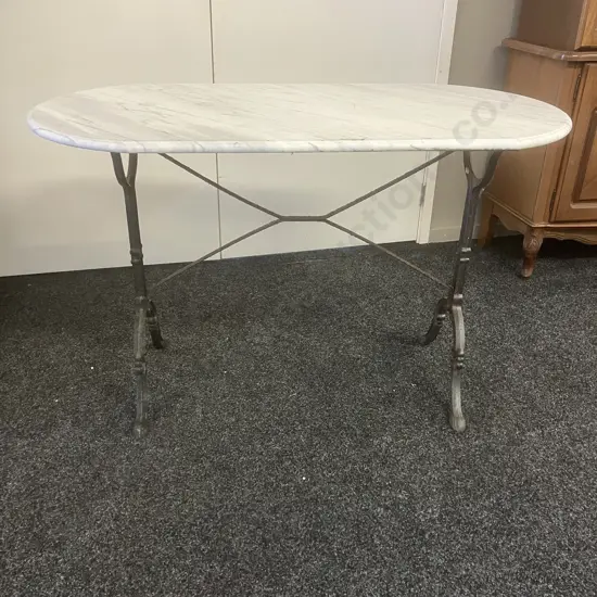 French Marble Top Cast Iron Bistro Table. H76 W119 D60cm