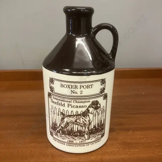 Vintage Victoria Boxer Assn 'Seefeld Picasso International Champion' Tawny Port Stoneware Jug