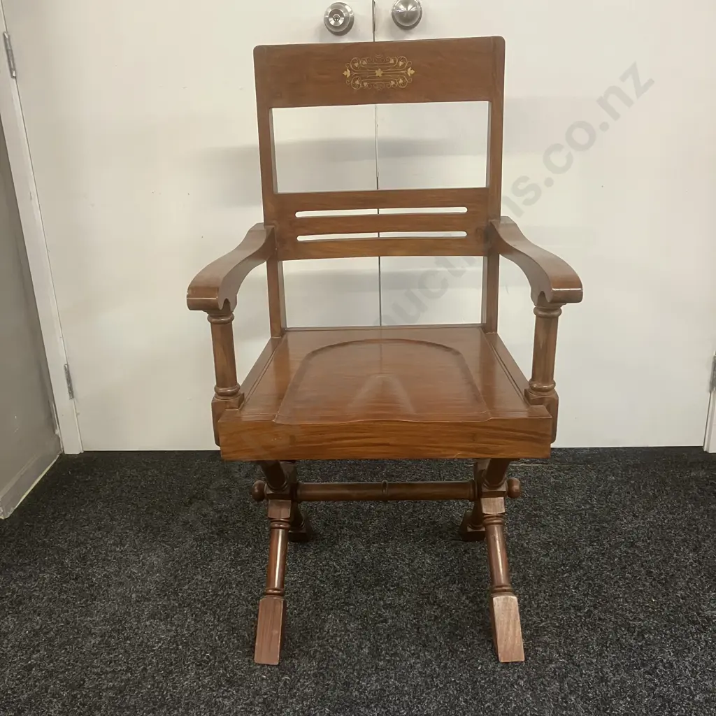 Arts & Crafts X Frame Desk Chair Moulded Seat Brass Inlay Image 1++