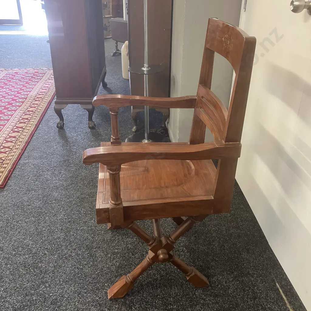 Arts & Crafts X Frame Desk Chair Moulded Seat Brass Inlay Image 1++