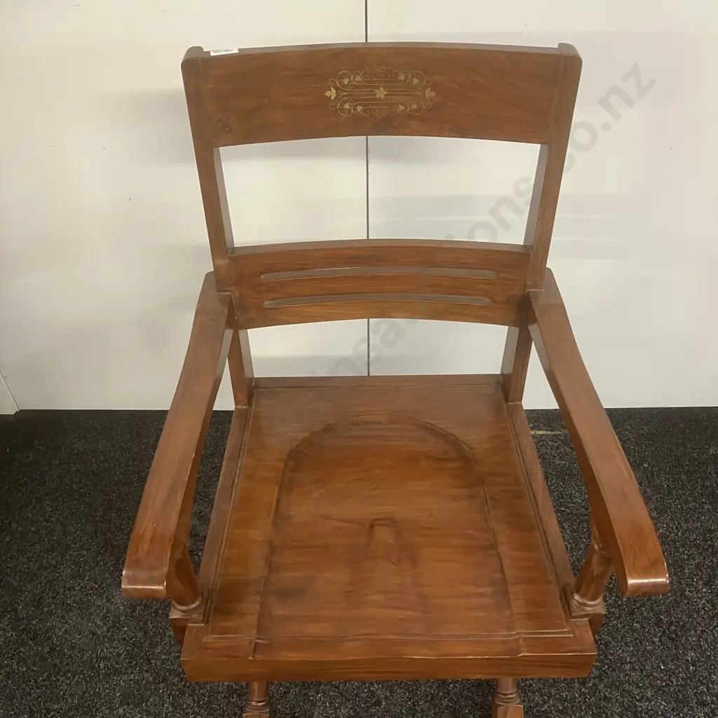 Arts & Crafts X Frame Desk Chair Moulded Seat Brass Inlay Image 1++