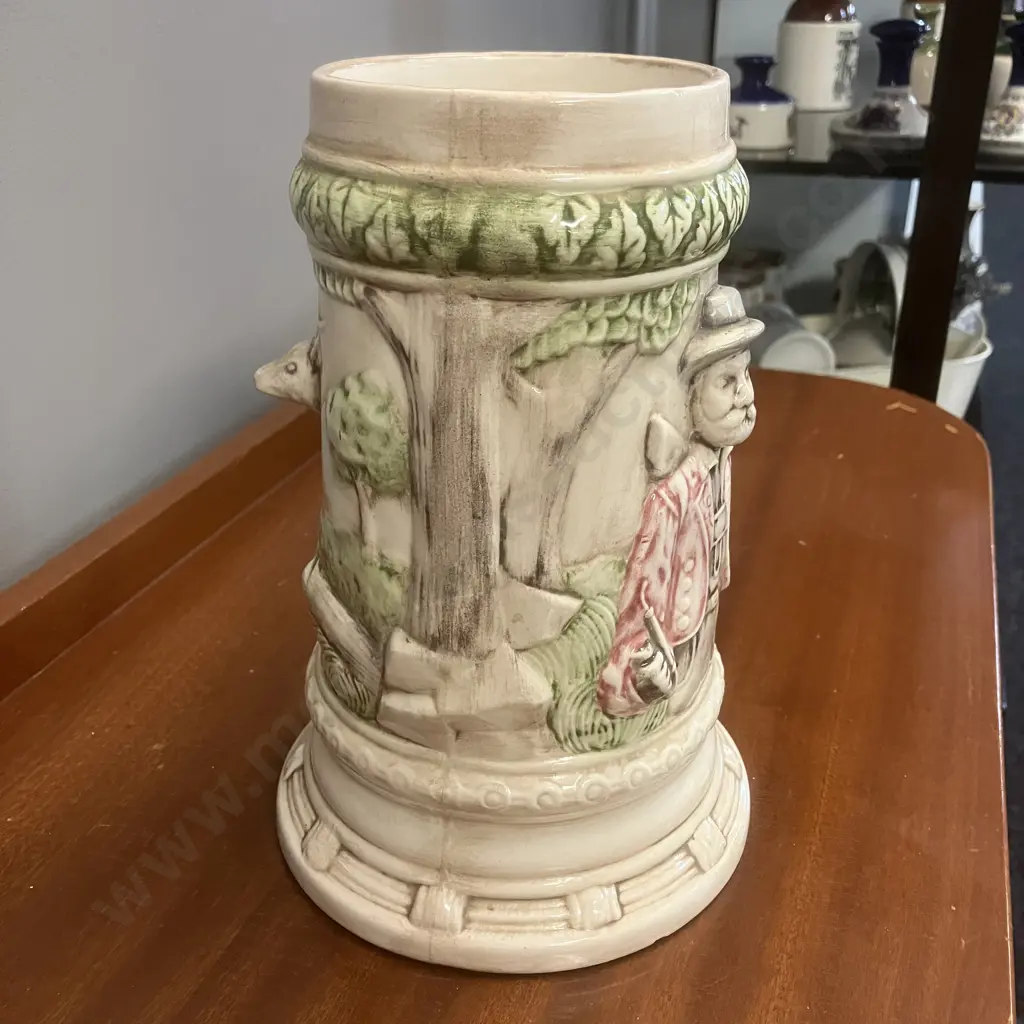 Vintage Alaskan Clay Stein With 3D Relief Miner & Deer. H22cm (Small Chip On Handle) Image 1++