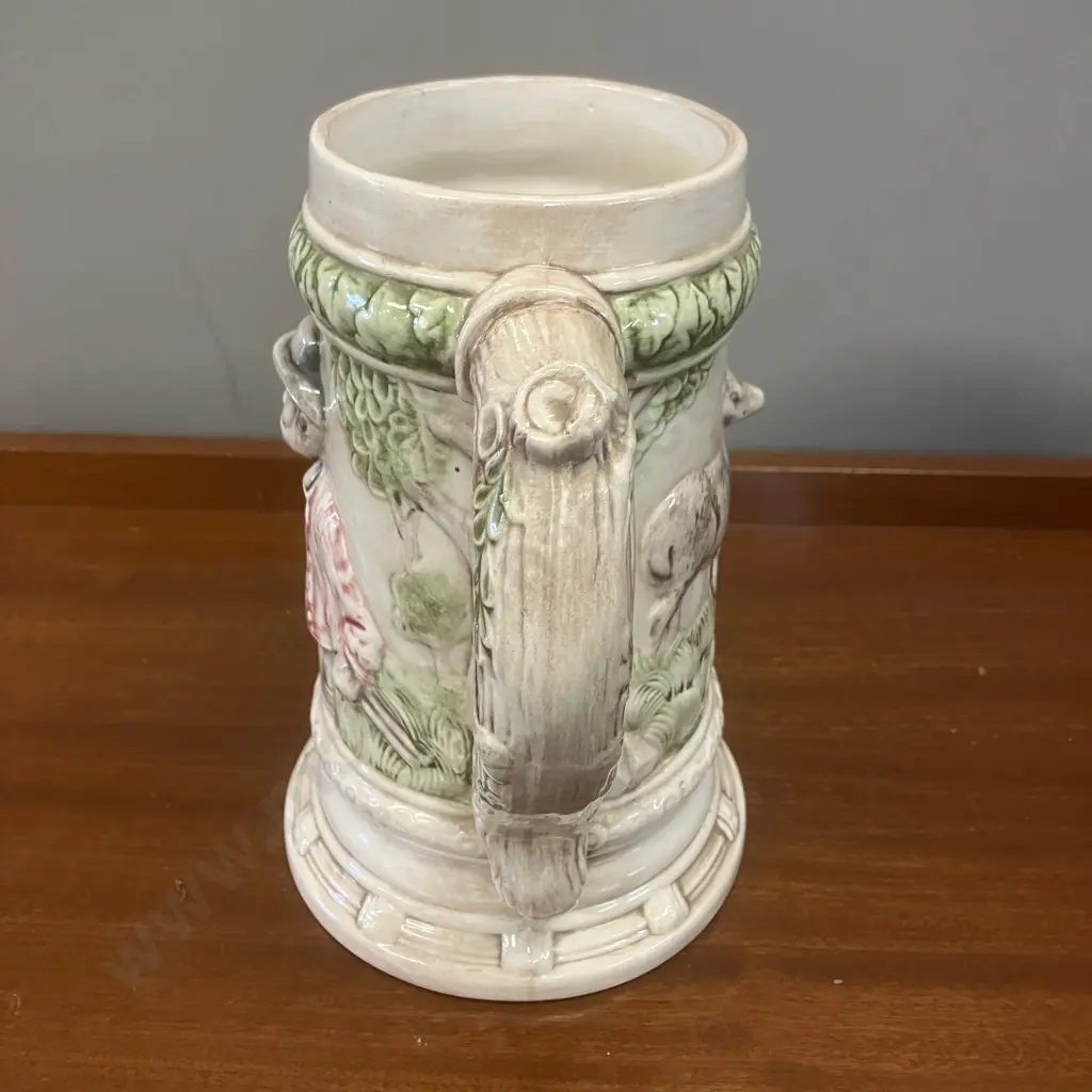 Vintage Alaskan Clay Stein With 3D Relief Miner & Deer. H22cm (Small Chip On Handle) Image 1++