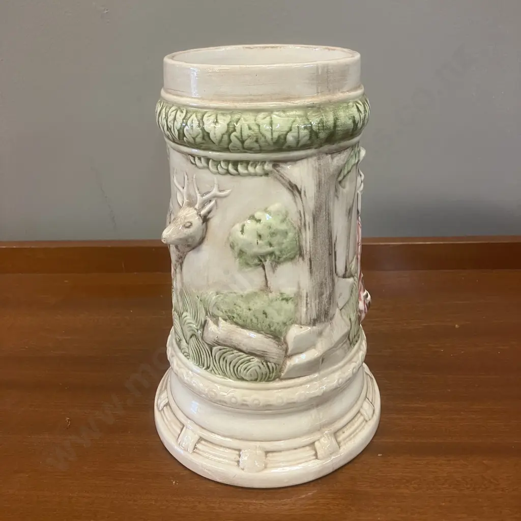 Vintage Alaskan Clay Stein With 3D Relief Miner & Deer. H22cm (Small Chip On Handle) Image 1++