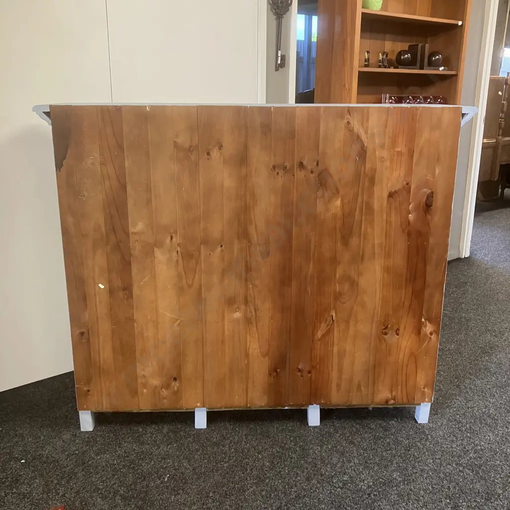 'The Villager Collection' Double Glass Door Display Cabinet Painted Blue & Cream. H125 W151.5 D36cm Image 1++