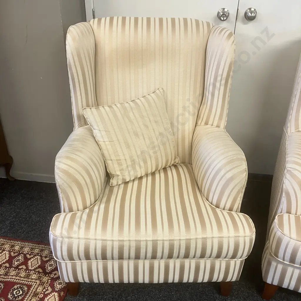 Pair of Warwick Fabric Striped Wing Back Armchairs Ex Lounge Innovation Australia Image 1++