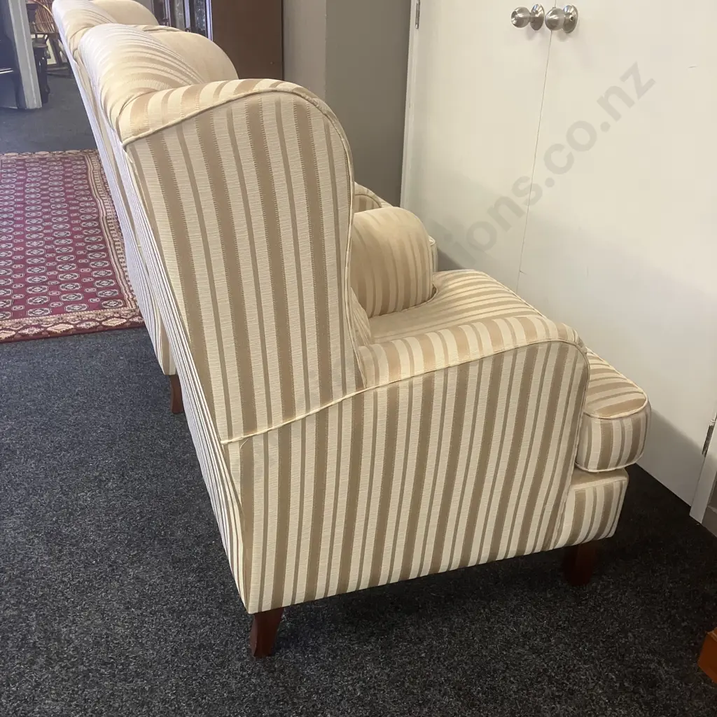 Pair of Warwick Fabric Striped Wing Back Armchairs Ex Lounge Innovation Australia Image 1++