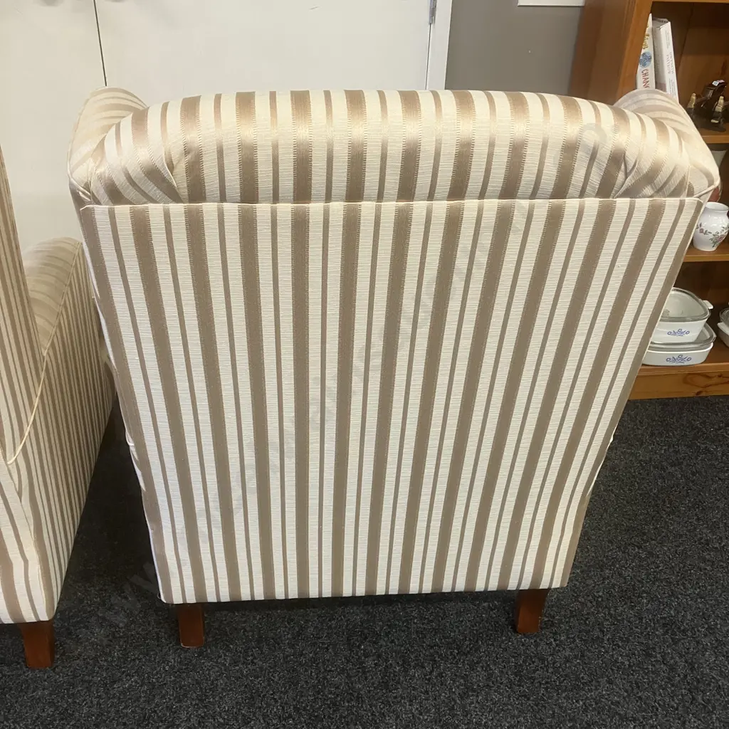 Pair of Warwick Fabric Striped Wing Back Armchairs Ex Lounge Innovation Australia Image 1++